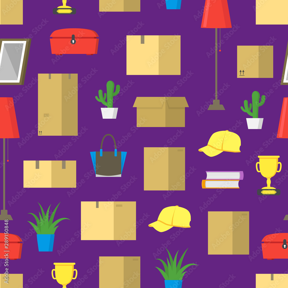 Cartoon Color Pile Boxes Moving Concept Seamless Pattern Background. Vector Cartoon Color Pile Boxes Moving Concept Seamless Pattern Background. Vector