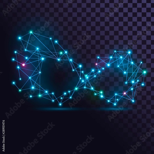 Wire-frame glowing infinity sign on a white background, structural infinity sign