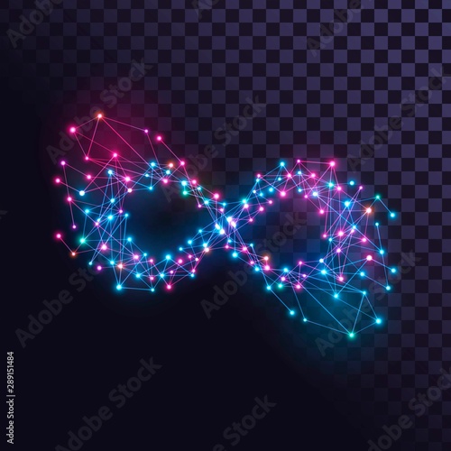 Wire-frame glowing infinity sign on a white background, structural infinity sign