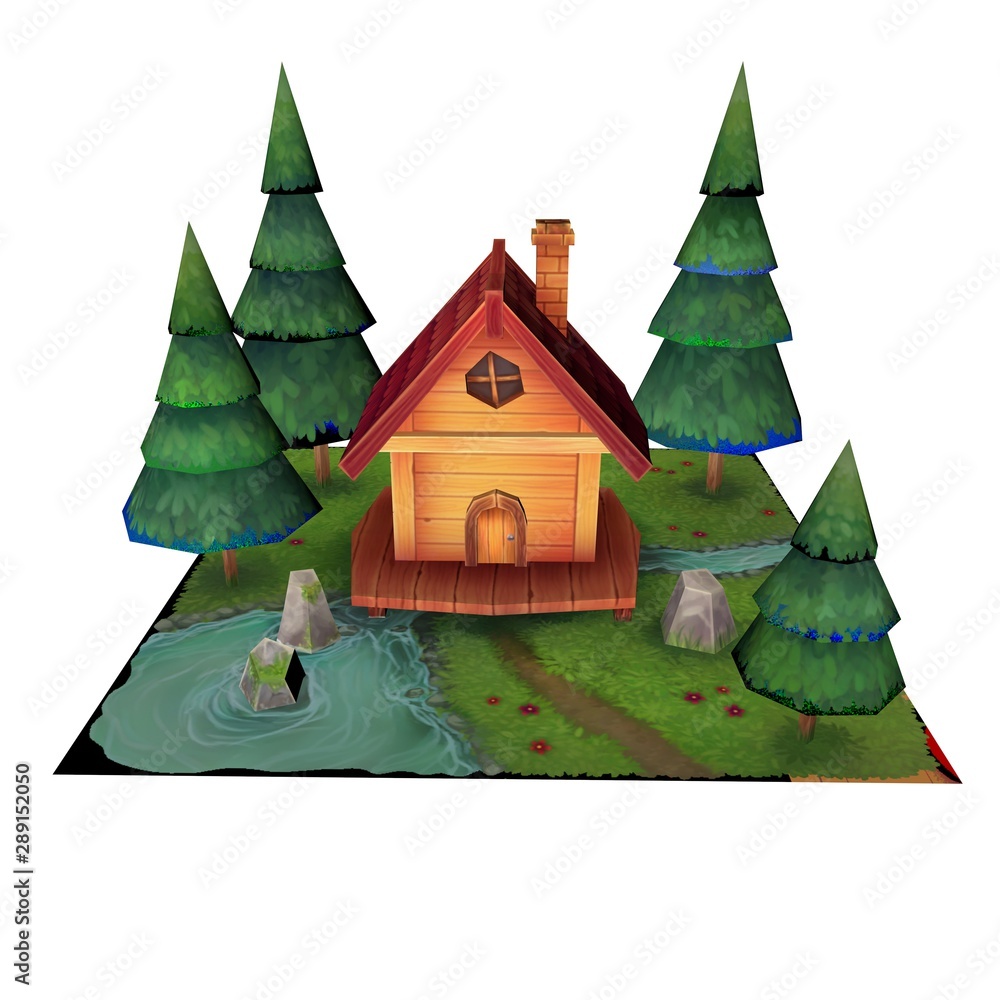 3d Render of A House home and Lawn with surrounding trees Kids and cartoon  style Dreamy house 3d Illustration 4k White Background Front View Stock  Illustration | Adobe Stock