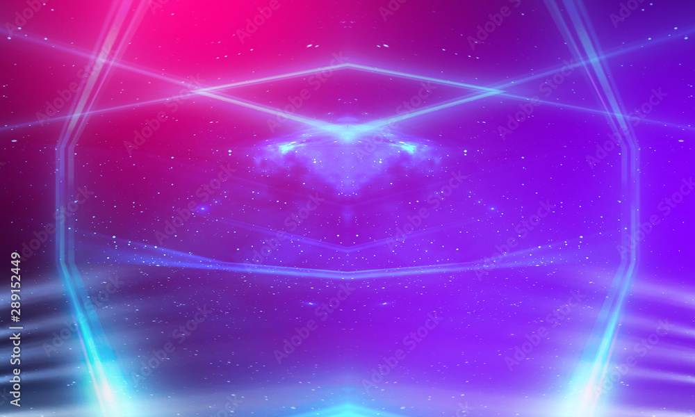 Ultraviolet abstract light. Light tunnel and laser lines. Violet and pink gradient. Modern background, neon light. Empty stage, spotlights, neon. Abstract light. Ultraviolet abstract light. Light tunnel and laser lines. Violet and pink gradient. Modern background, neon light. Empty stage, spotlights, neon. Abstract light.