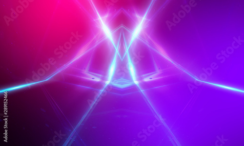 Ultraviolet abstract light. Light tunnel and laser lines. Violet and pink gradient. Modern background  neon light. Empty stage  spotlights  neon. Abstract light.