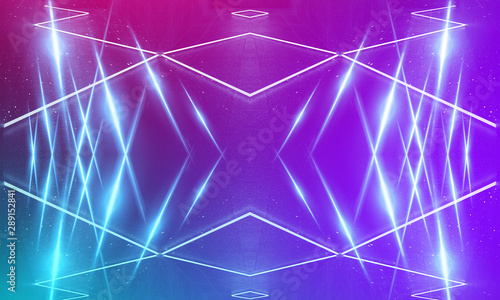Fototapeta Naklejka Na Ścianę i Meble -  Ultraviolet abstract light. Light tunnel and laser lines. Violet and pink gradient. Modern background, neon light. Empty stage, spotlights, neon. Abstract light.