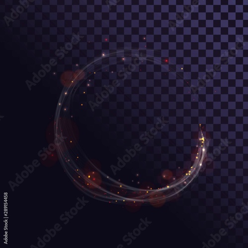 Ring of smoke and sparkles, round frame on transparent background