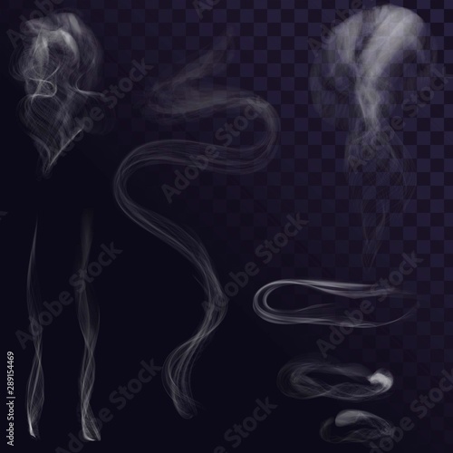 Set of vector smoke effects, smoke, steam, air flows