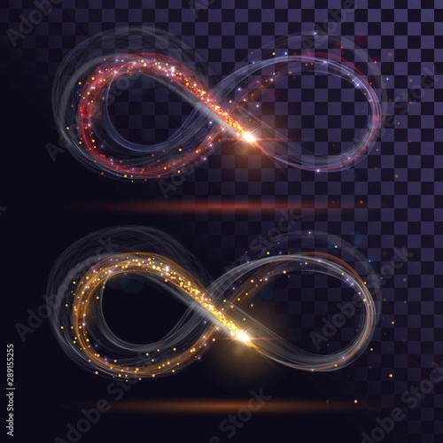 Glowing infinity signs in orange and blue flying star