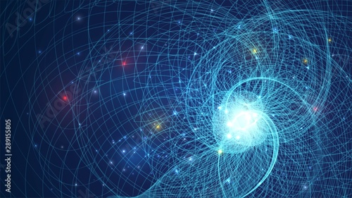 Abstract background with blue glowing geometric structure, fractal, star system
