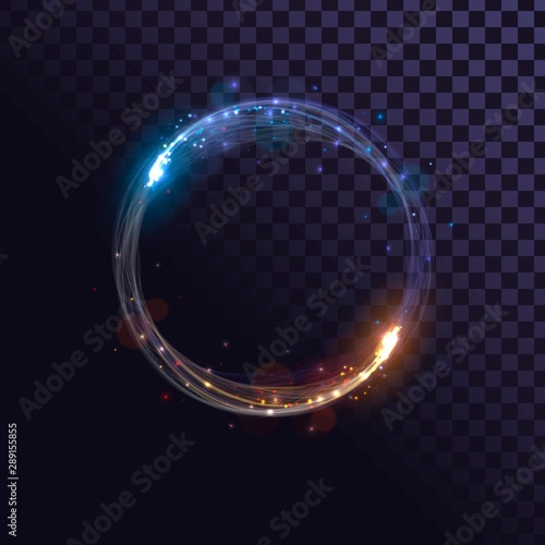 Blue and orange flash, glow ring, shiny spin effect with sparks