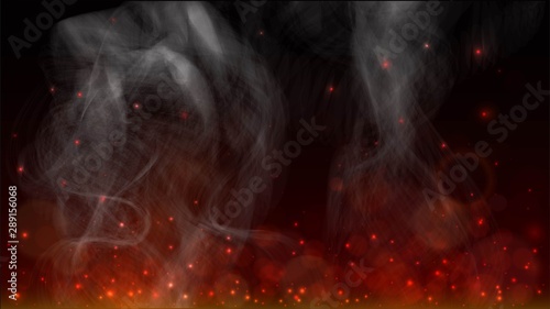 Background with sparks of fire and smoke, bonfire