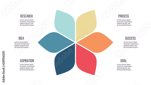 Business infographics. Pie chart with 6 sections. Vector template.