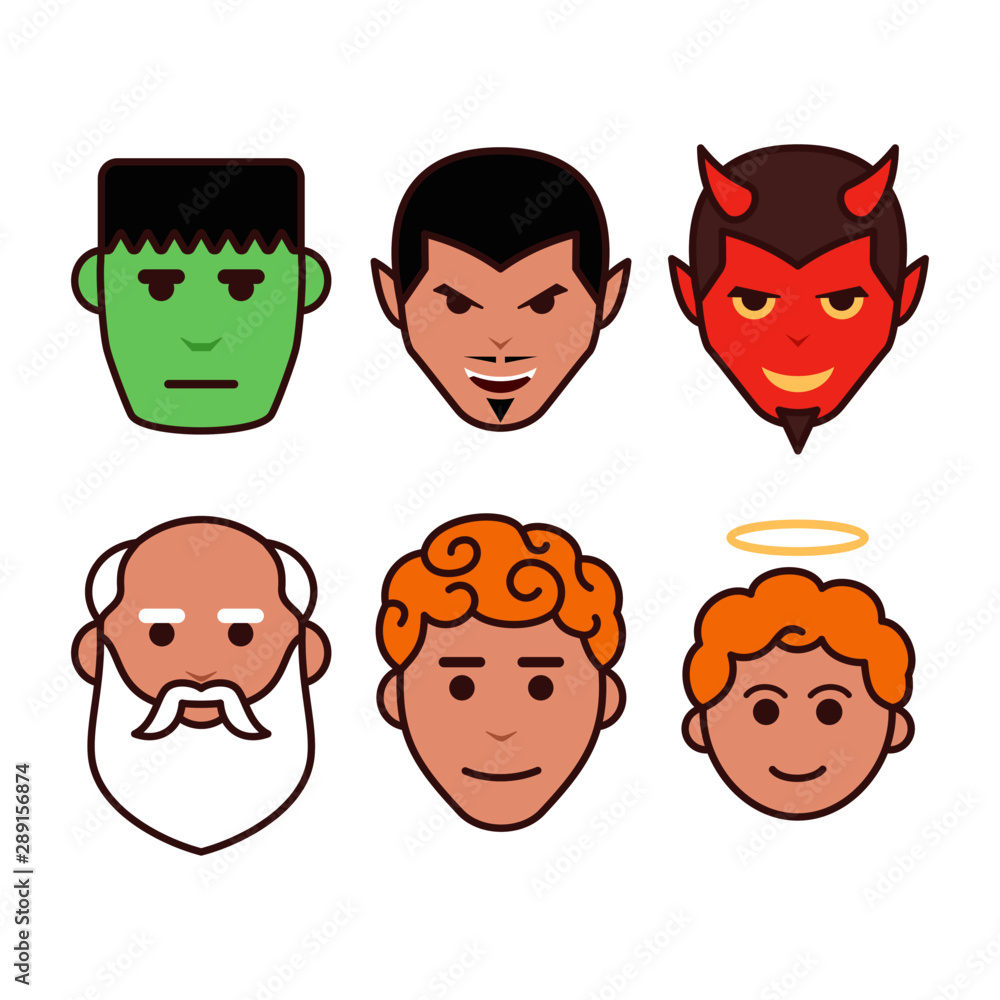 character cartoon head vector illustration, dracula,vampire,satan,devil,oldman,cupid,angle,man,monster character cartoon head vector illustration, dracula,vampire,satan,devil,oldman,cupid,angle,man,monster