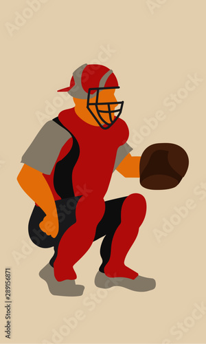 flat vector illustration of a baseball catcher
