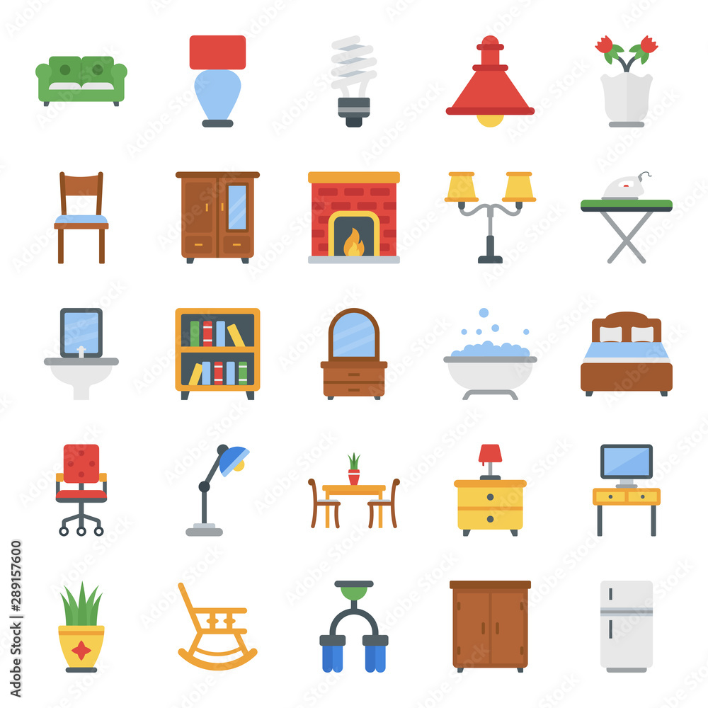 Home Interior Flat Icons Pack Home Interior Flat Icons Pack