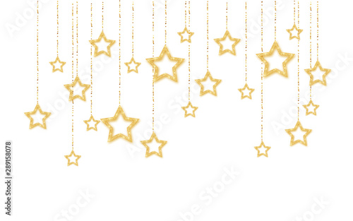 Gold handing shiny glitter glowing star isolated on white background. Vector illustration