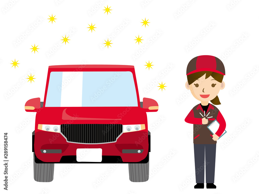 車と整備士のイラスト 女性 作業服 点検 整備 洗車のイメージ Suv Stock Vector Adobe Stock