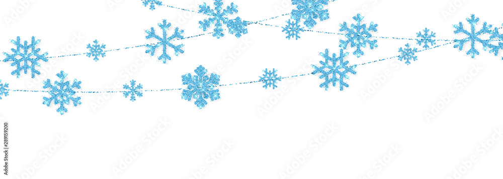 Christmas or New Year blue decoration on white background. Hanging glitter snowflake. Vector illustration Christmas or New Year blue decoration on white background. Hanging glitter snowflake. Vector illustration