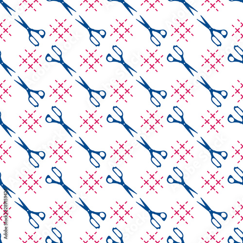 Seamless pattern with scissors. Sewing, needlework