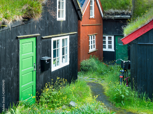 yard in traditional village on Faroe island photo