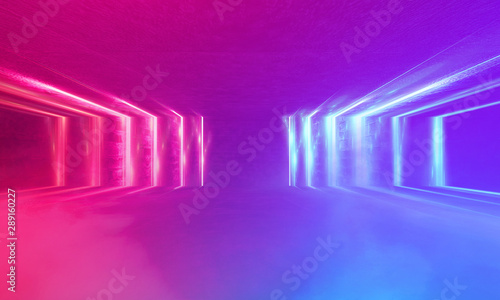 Ultraviolet abstract light. Diode tape  light line. Violet and pink gradient. Modern background  neon light. Empty stage  spotlights  neon. Abstract light.
