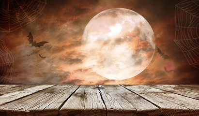 Empty wooden table - Halloween background