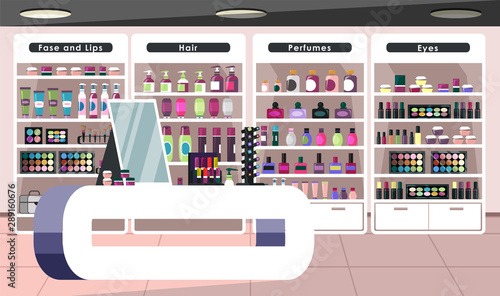 Empty cosmetics store flat vector illustration