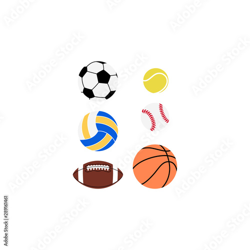 Sports ball colorful vector set. Tennis, football, baseball, basketball ball set.