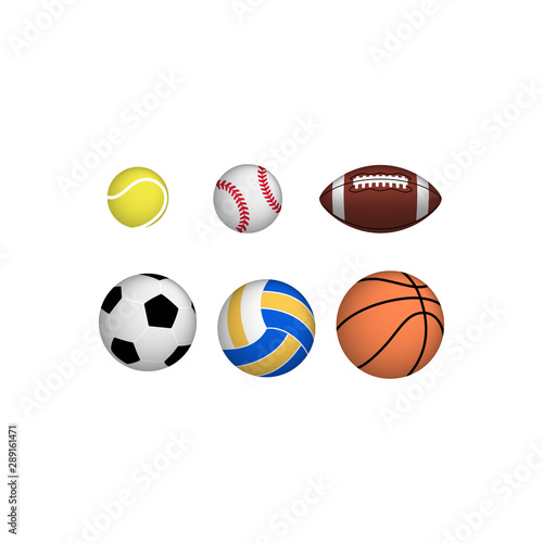 Sports ball realistic colorful vector set. Tennis  football  baseball  basketball ball set.
