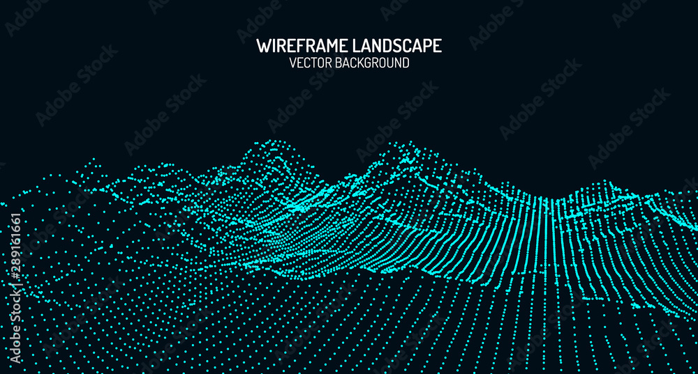 Vector retro futuristic background. Abstract digital landscape with ...