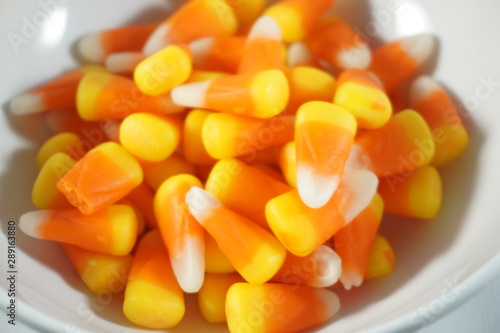 A bowl of classic candy corn marks the start of fall and Halloween season.