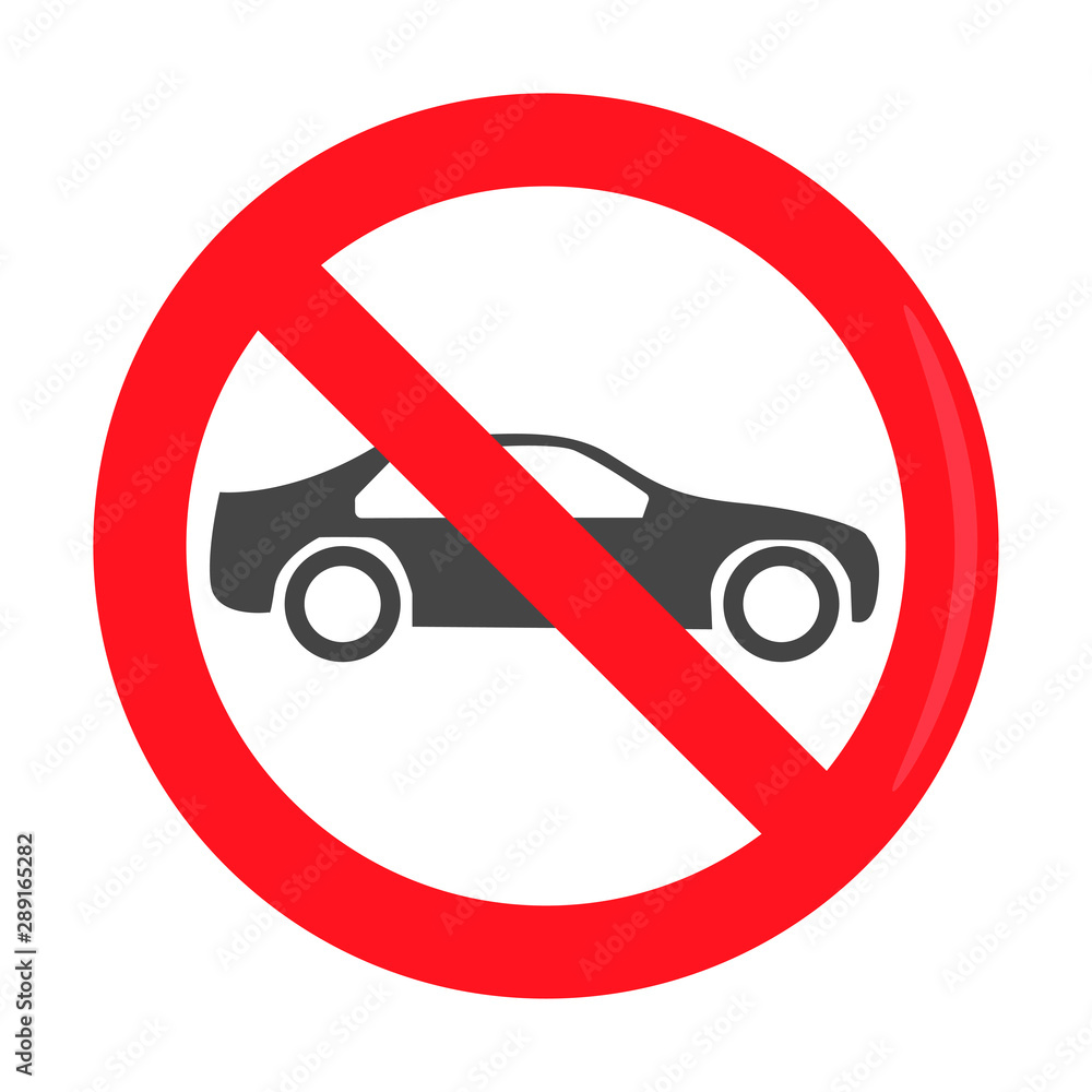 Prohibition sign, restriction, car sedan crossed out in a red circle. Prohibition of transport. Vector graphics. Prohibition sign, restriction, car sedan crossed out in a red circle. Prohibition of transport. Vector graphics.