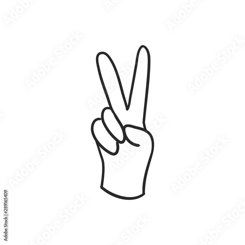 Peace hand gesture icon. Drop shadow victory silhouette symbol. Two fingers up. Negative space. Vector isolated illustration.
