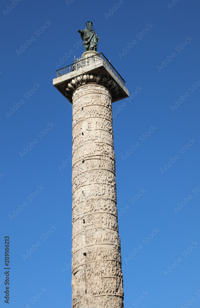 Column of Marcus Aurelius and Statue of Saint Paul in Rome