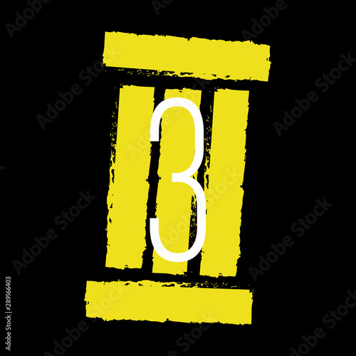 Yellow Roman numeral 3 on black background. Old roman antique alphabet number and font roman alphabet. vector, illustration