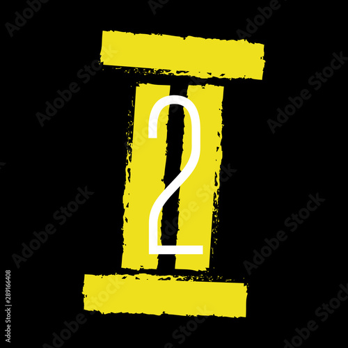 Yellow Roman numeral 2 on black background. Old roman antique alphabet number and font roman alphabet. vector, illustration