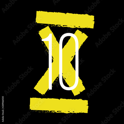 Yellow Roman numeral 10 on black background. Old roman antique alphabet number and font roman alphabet. vector, illustration