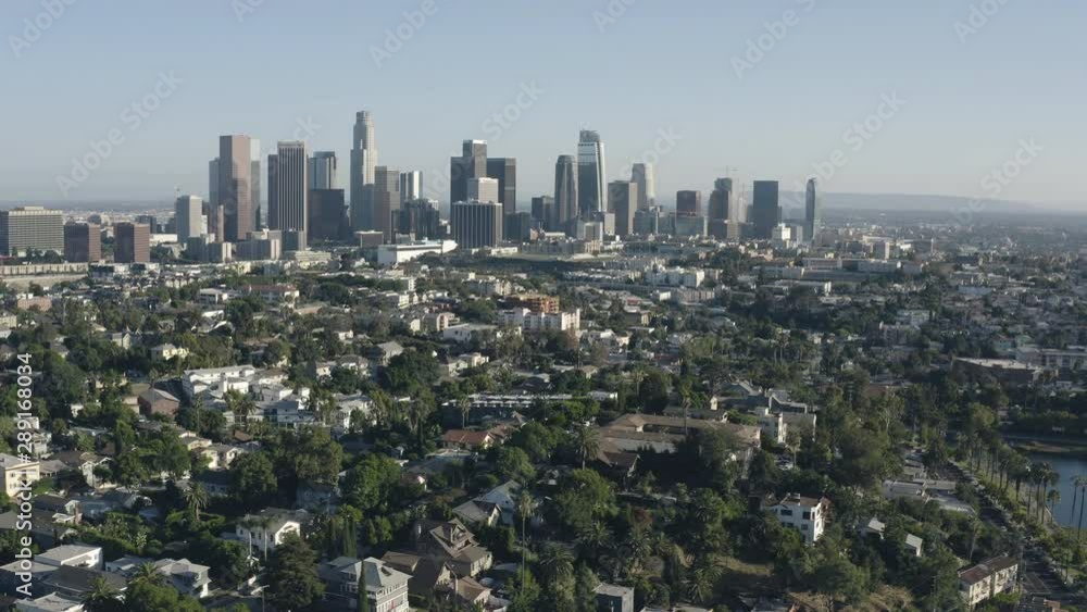 Drone panoramic view of downtown Los Angeles in California