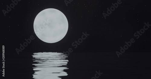 Looping animation of a starry sky and a full moon reflected on water.