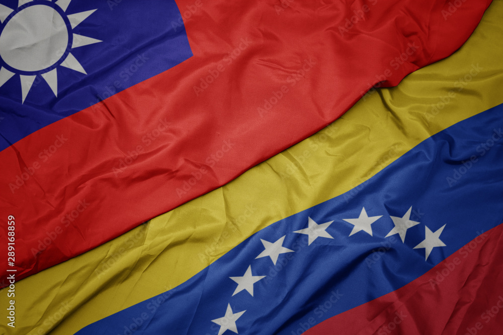 waving colorful flag of venezuela and national flag of taiwan. waving colorful flag of venezuela and national flag of taiwan.