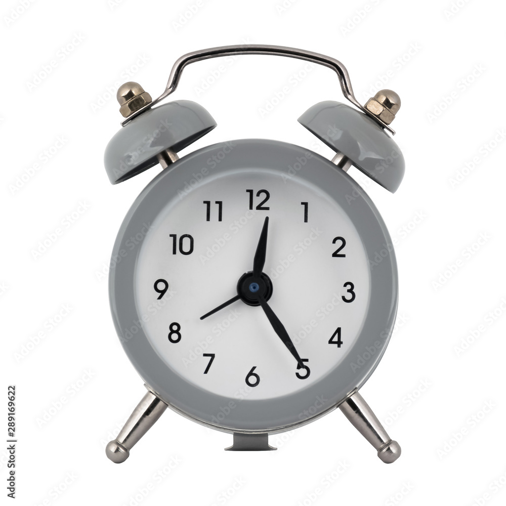 A gray clock with an alarm clock on a white background with arrows showing the time twelve hours twenty five minutes or twenty four hours twenty five minutes A gray clock with an alarm clock on a white background with arrows showing the time twelve hours twenty five minutes or twenty four hours twenty five minutes