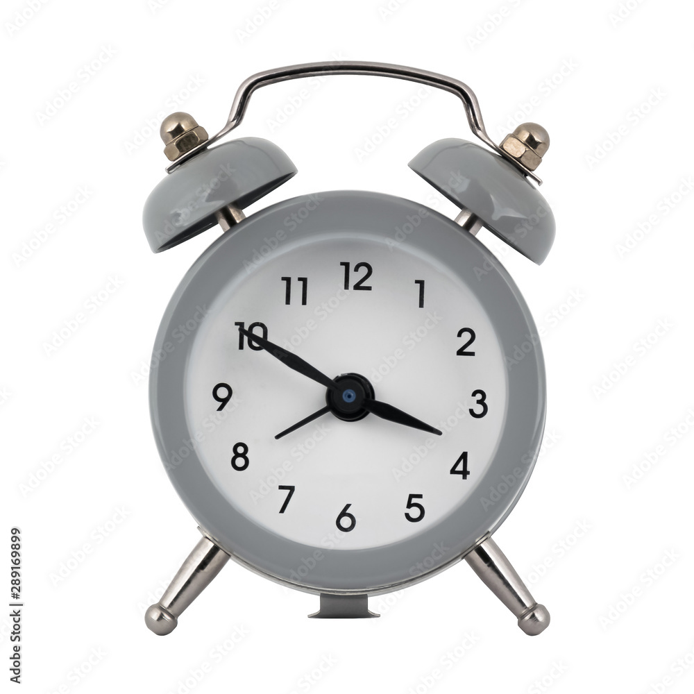 A gray clock with an alarm clock on a white background with arrows showing the time three hours fifty minutes or fifteen hours fifty minutes A gray clock with an alarm clock on a white background with arrows showing the time three hours fifty minutes or fifteen hours fifty minutes