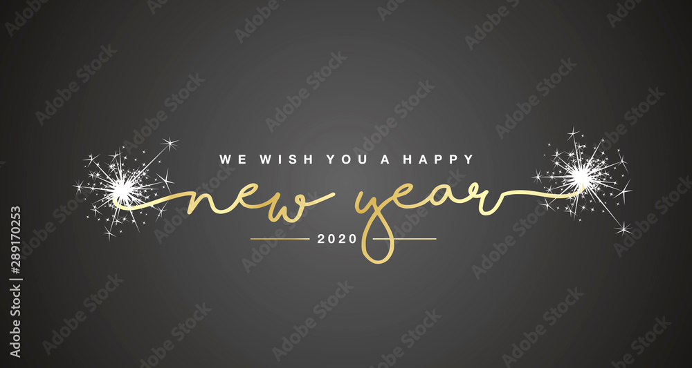 Εκτύπωση καμβά We wish you Happy New Year 2020 handwritten lettering tipography sparkle firewor
