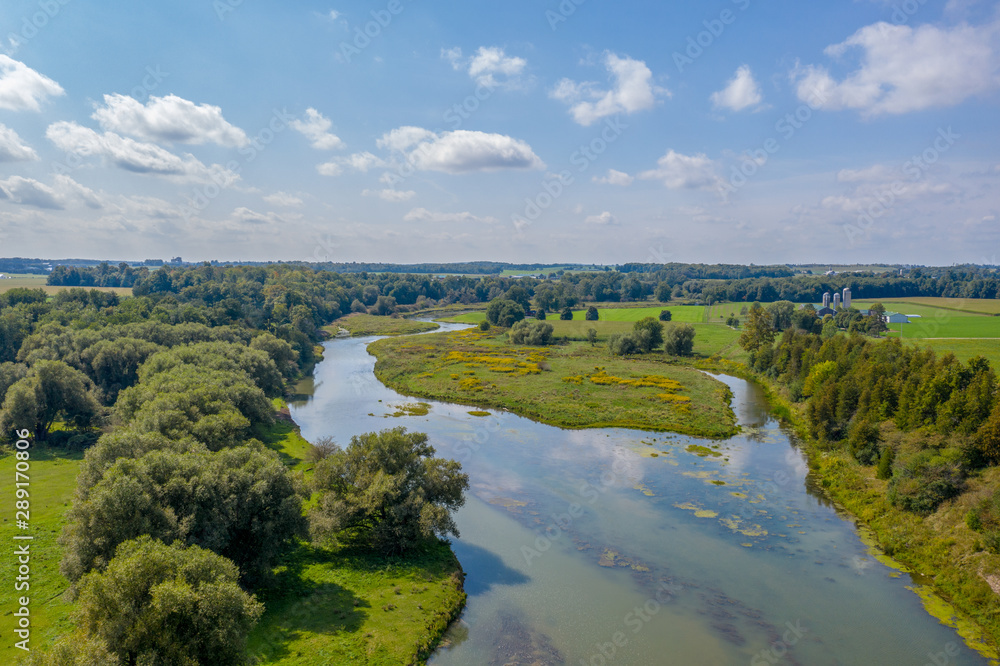 Drone Shot - River Split Through Countryside