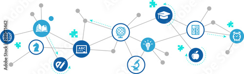 education icon concept: school / college / studying interconnected symbols - vector illustration
