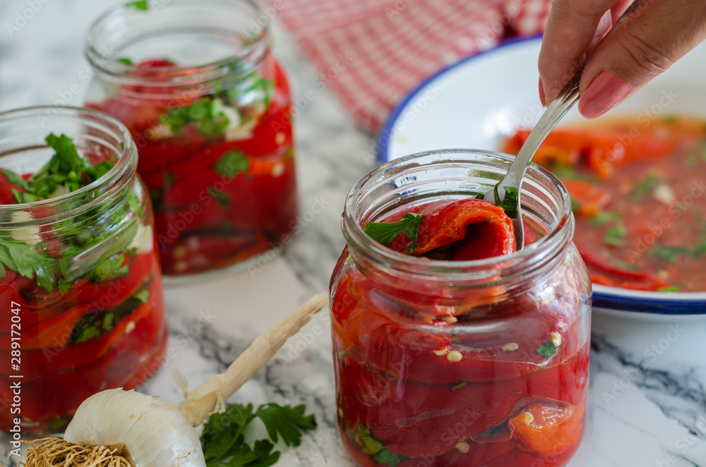 Pickle preparation for winter with roasted peppers Pickle preparation for winter with roasted peppers