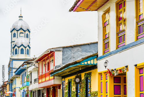 View on colonial buildings in the streets of Filandia, Colombia photo
