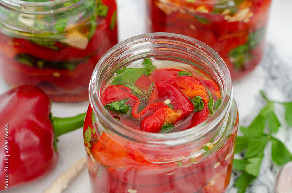 Pickle jar for winter with roasted peppers Pickle jar for winter with roasted peppers