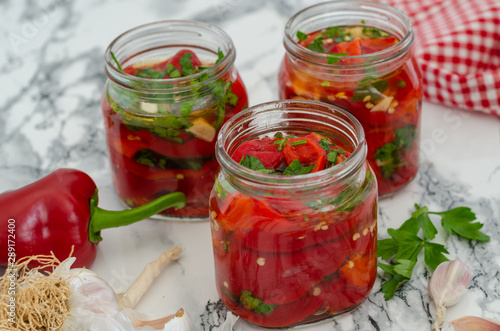 Pickle  jar  for winter with roasted peppers