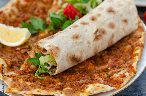 Traditional delicious Turkish foods; Turkish Lahmacun