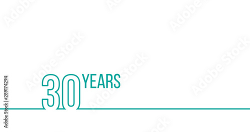 30 years anniversary or birthday. Linear outline graphics. Can be used for printing materials, brouchures, covers, reports. Stock Vector illustration isolated on white background