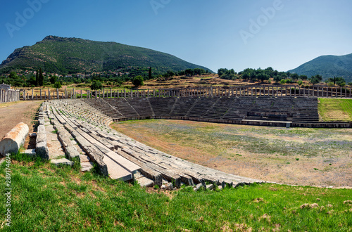 View of the Ancient Greek Stadium in Ancient Messini in Greece photo